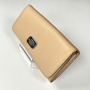 TOD'S Beige Textured Leather Wallet with Metal Logo Plaque